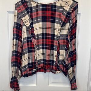 Chic Plaid Ruffle Blouse